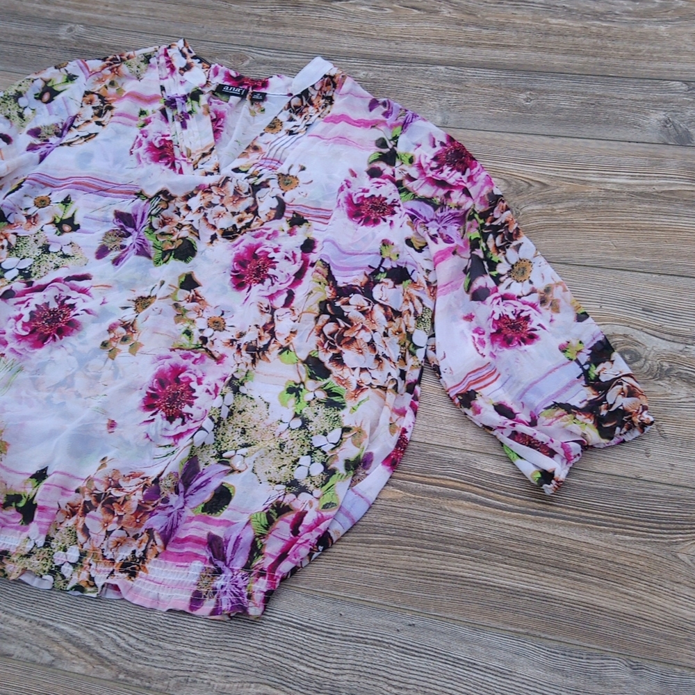 Flower Print Pattern Sheer Lightweight Blouse Top - image 3